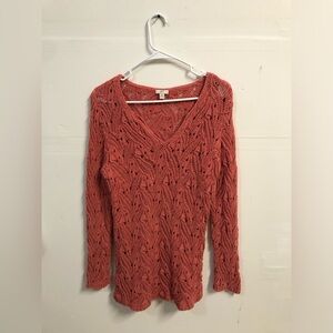 J. Jill Textured V-Neck Sweater in Burn Orange Size Medium Women’s
